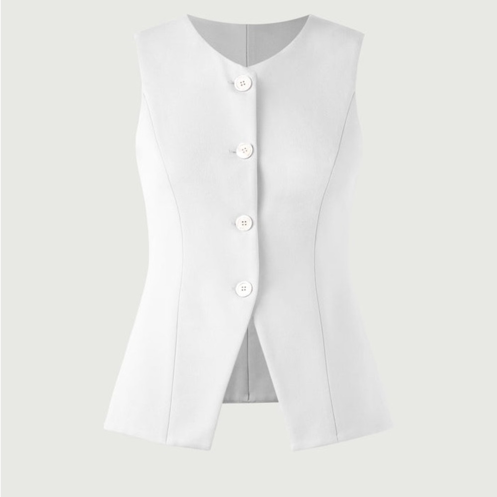 OGL Button Down Vest White Sleeveless Buttoned Down Top